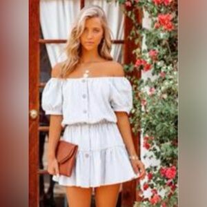 Short blue / striped Puffed sleeve dress